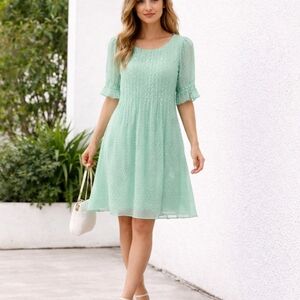 DKNY | Mint Green Chiffon Pleated Dress